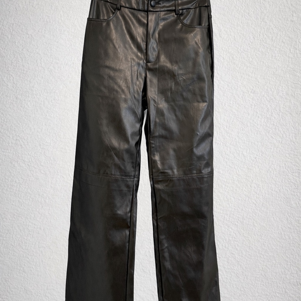 Sleek Black Leather Flare Pants